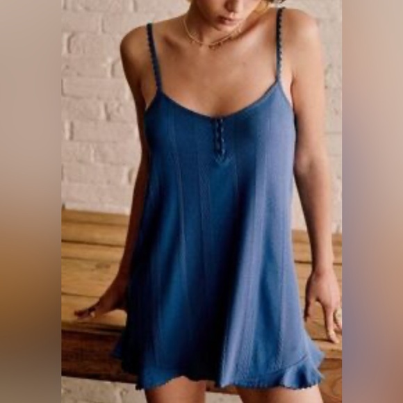 Sezane Other - Sézane Eleonora‎ Negligee Blue Button Front Knit Slip Dress Medium